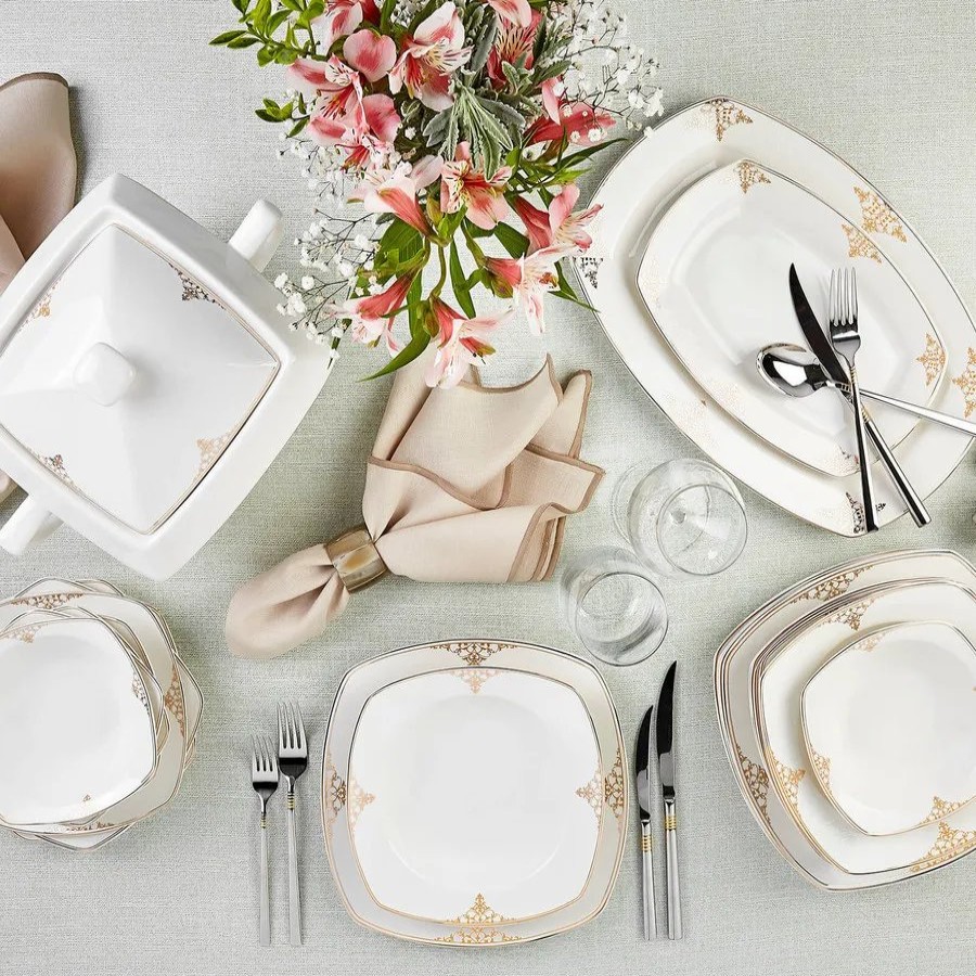 Porcelain Dinner Sets | Karaca Karaca Milena 60-Piece Porcelain Dinner Set For 12 People, White Multi