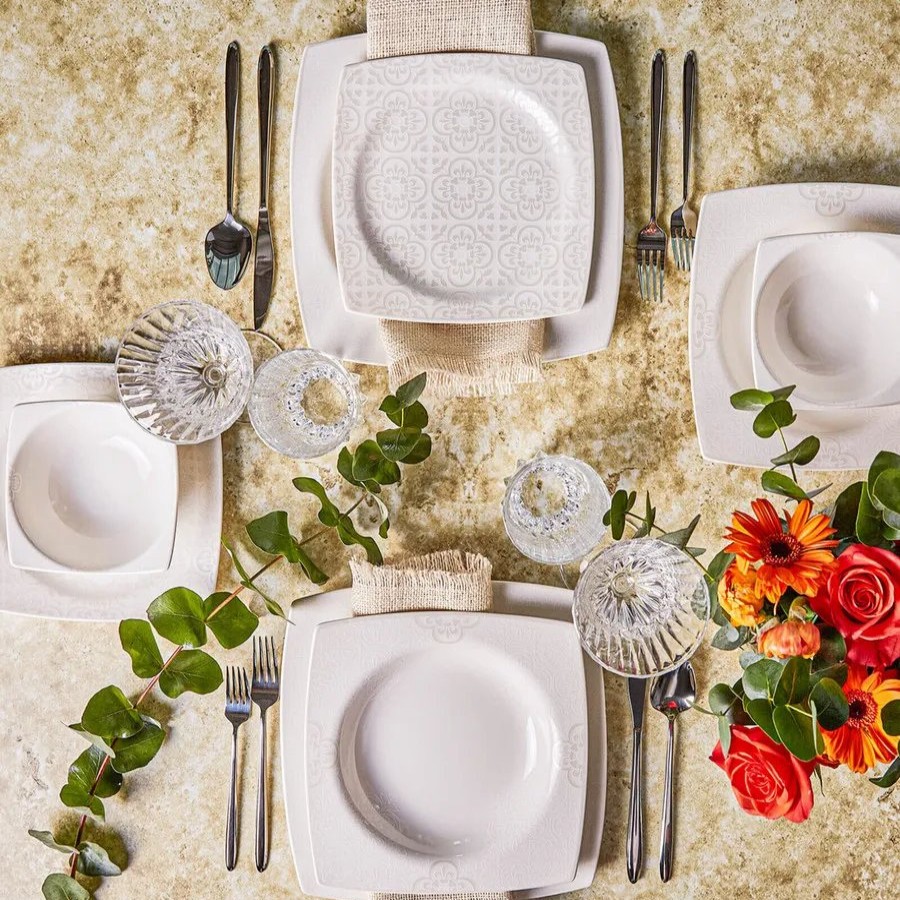 Porcelain Dinner Sets | Karaca Karaca Royal Lace 24-Piece Porcelain Dinner Set For 6 People, White