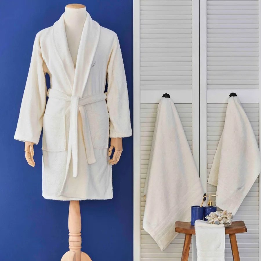 Bathrobes | Nautica Home Nautica Home Crew 100% Turkish Cotton Bathrobe, Xlarge, Ivory