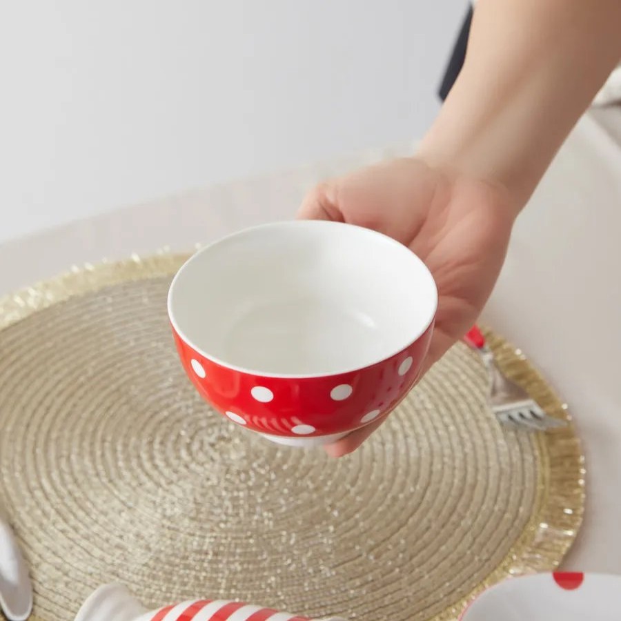 Bowls | Karaca Karaca Polka Dot Porcelain Snack Bowl, 11Cm, Red Multi