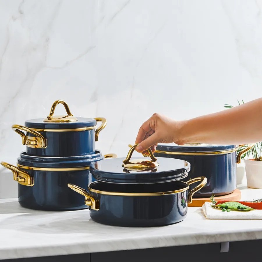 Enamel Cookware | Karaca Karaca Ilion 8-Piece Enamel Cookware Set, Anthracite Gold