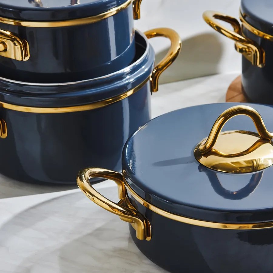 Enamel Cookware | Karaca Karaca Ilion 8-Piece Enamel Cookware Set, Anthracite Gold