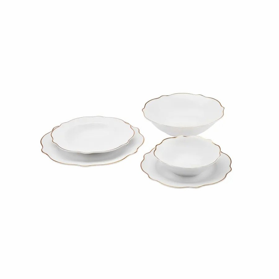 New Generation Bone China Dinner Sets | Karaca Karaca Daisy 27-Piece New Generation Bone China Dinner Set For 6 People, White Gold