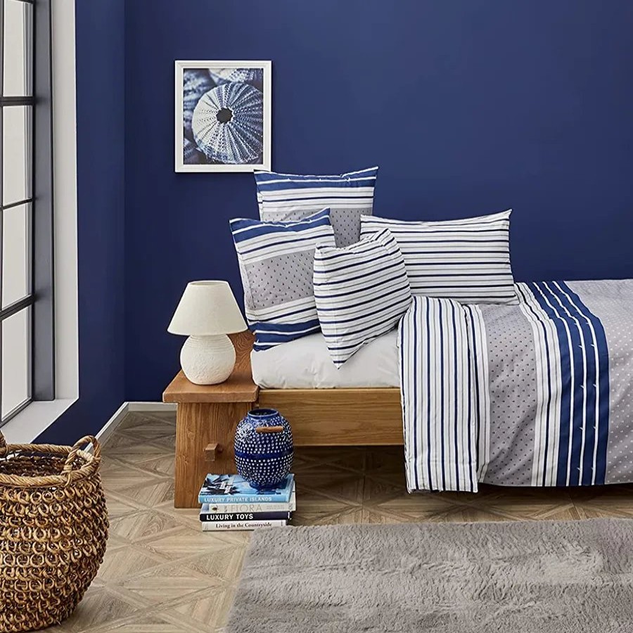 Duvet Cover Sets | Nautica Home Nautica Bornea 100% Turkish Cotton Duvet Cover Set, Single, 140Cmx200Cm, Navy Blue White