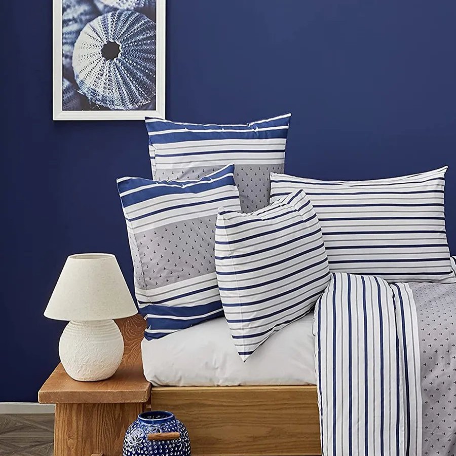 Duvet Cover Sets | Nautica Home Nautica Bornea 100% Turkish Cotton Duvet Cover Set, Single, 140Cmx200Cm, Navy Blue White