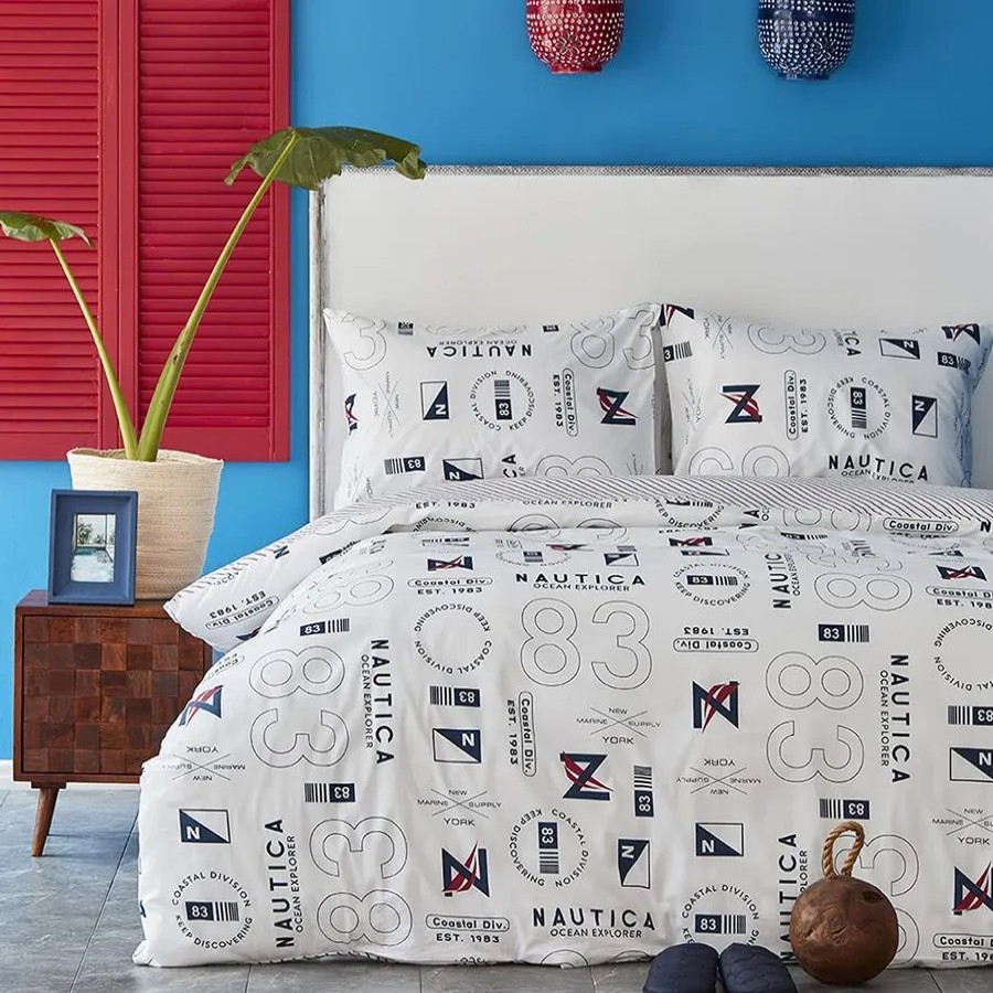 Duvet Cover Sets | Nautica Home Nautica Discovery 100% Turkish Cotton Duvet Cover Set, Double, 200Cmx200Cm, White Multi