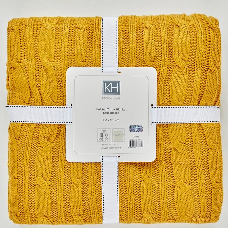 Throws & Blankets | Karaca Home Karaca Home Cable Knit Throw, 130Cmx170Cm, Mustard