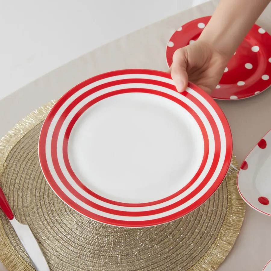 Dinner Plates | Karaca Karaca Polka Dot Porcelain Dinner Plate, 27Cm, Red Multi