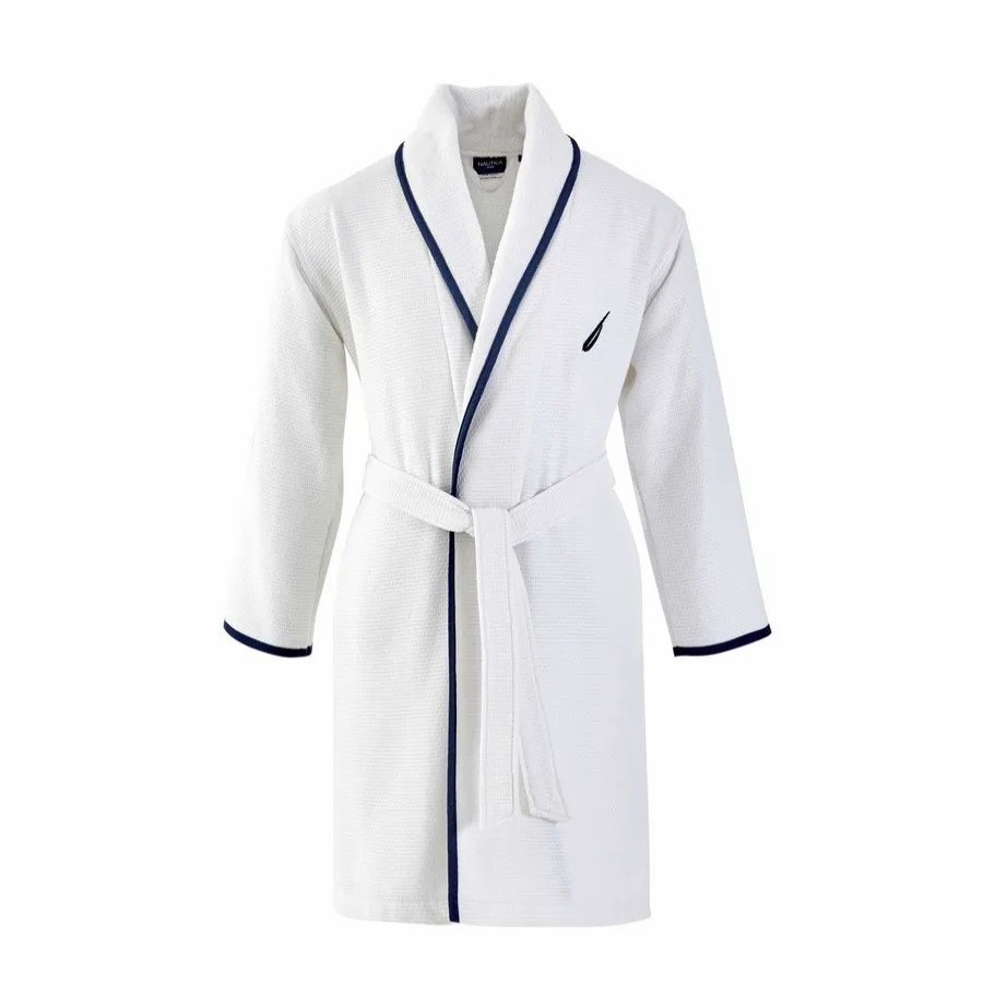 Bathrobes | Nautica Home Nautica Home Marlin 100% Turkish Cotton Bathrobe, Xlarge, White Navy Blue