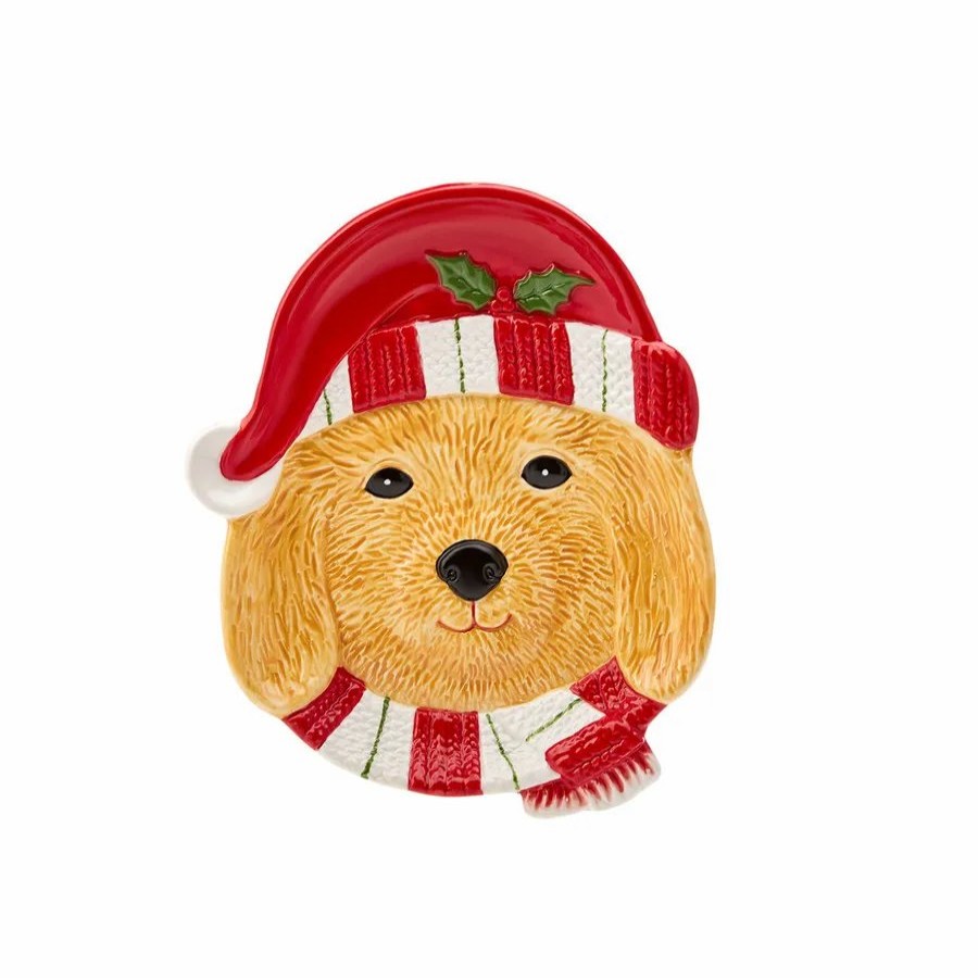 Decorative Plates | Karaca Home Karaca Home New Year Christmas Ceramic Golden Dog Decorative Plate, 20Cm, Multi