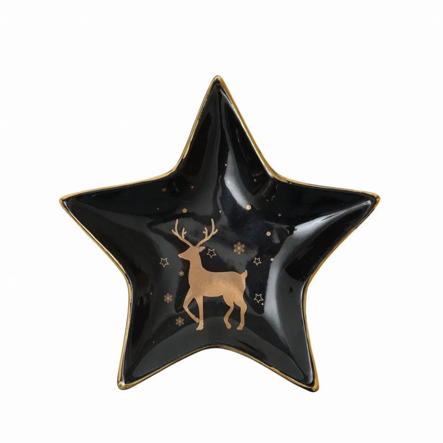 Decorative Plates | Karaca Home Karaca Home New Year Christmas Star Ceramic Decorative Plate, 15Cm, Black Gold