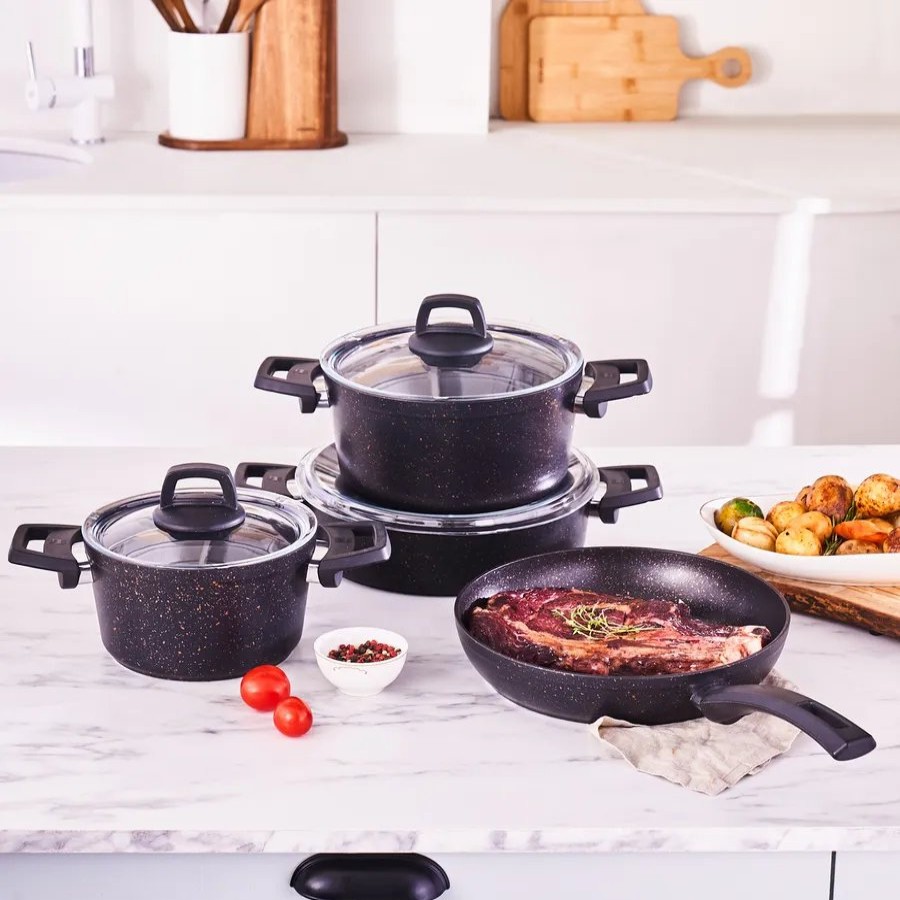 Biogranite Cookware Sets | Karaca Karaca Anna Biogranite 7-Piece Induction Cookware Set, Black