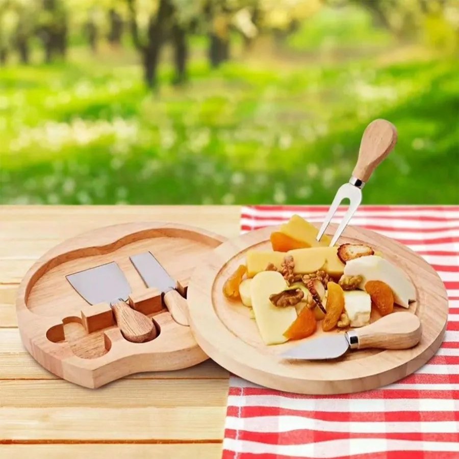 Knife Sets | Karaca Karaca Gouda 5 Piece Cheese Knife Set And Chopping Board, Wood Silver