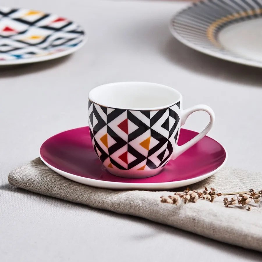 Cups & Saucers | Karaca Karaca Game 2 Piece Porcelain Espresso Turkish Coffee Cup, 90Ml, Purple Multi