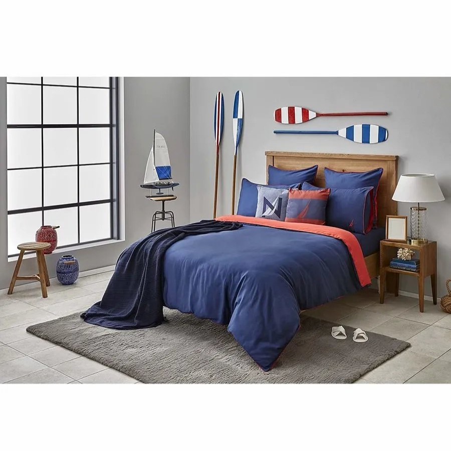 Duvet Cover Sets | Nautica Home Nautica Creek 100% Turkish Cotton Duvet Cover Set, King, 230Cmx220Cm, Navy Blue Red