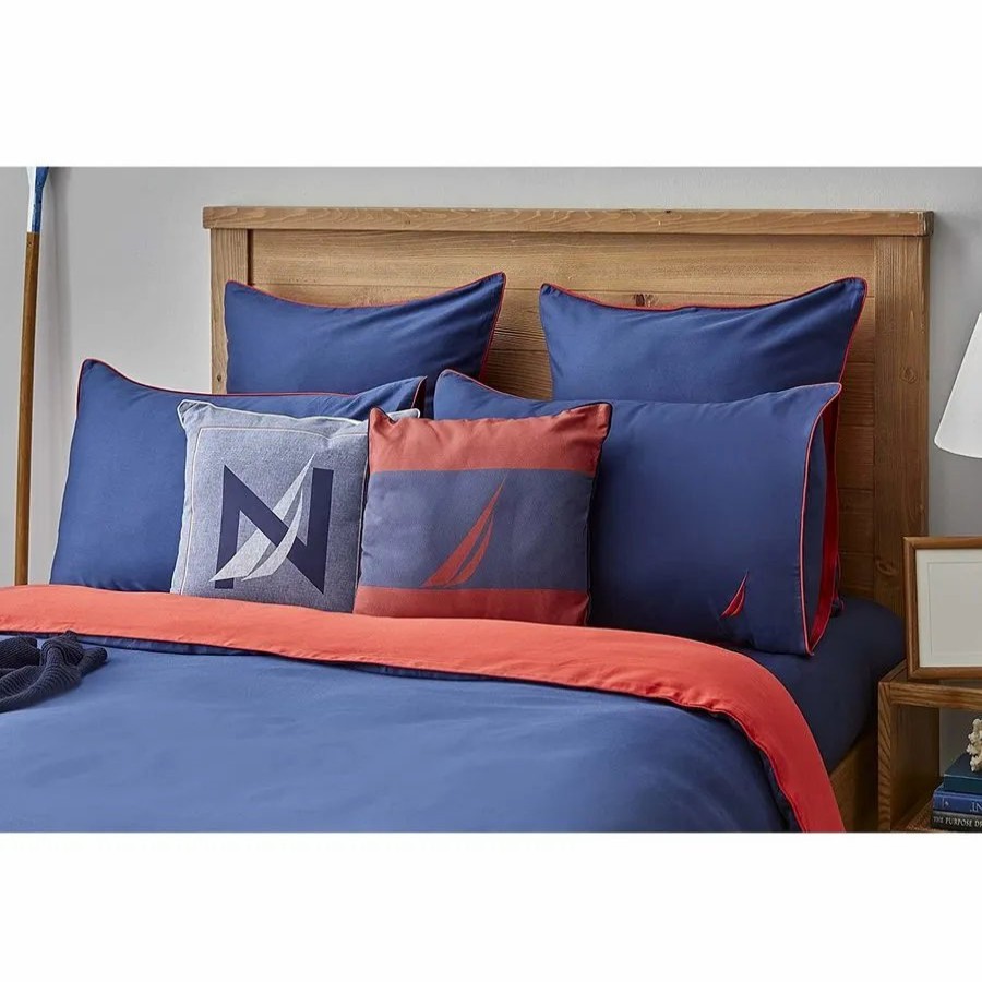 Duvet Cover Sets | Nautica Home Nautica Creek 100% Turkish Cotton Duvet Cover Set, King, 230Cmx220Cm, Navy Blue Red