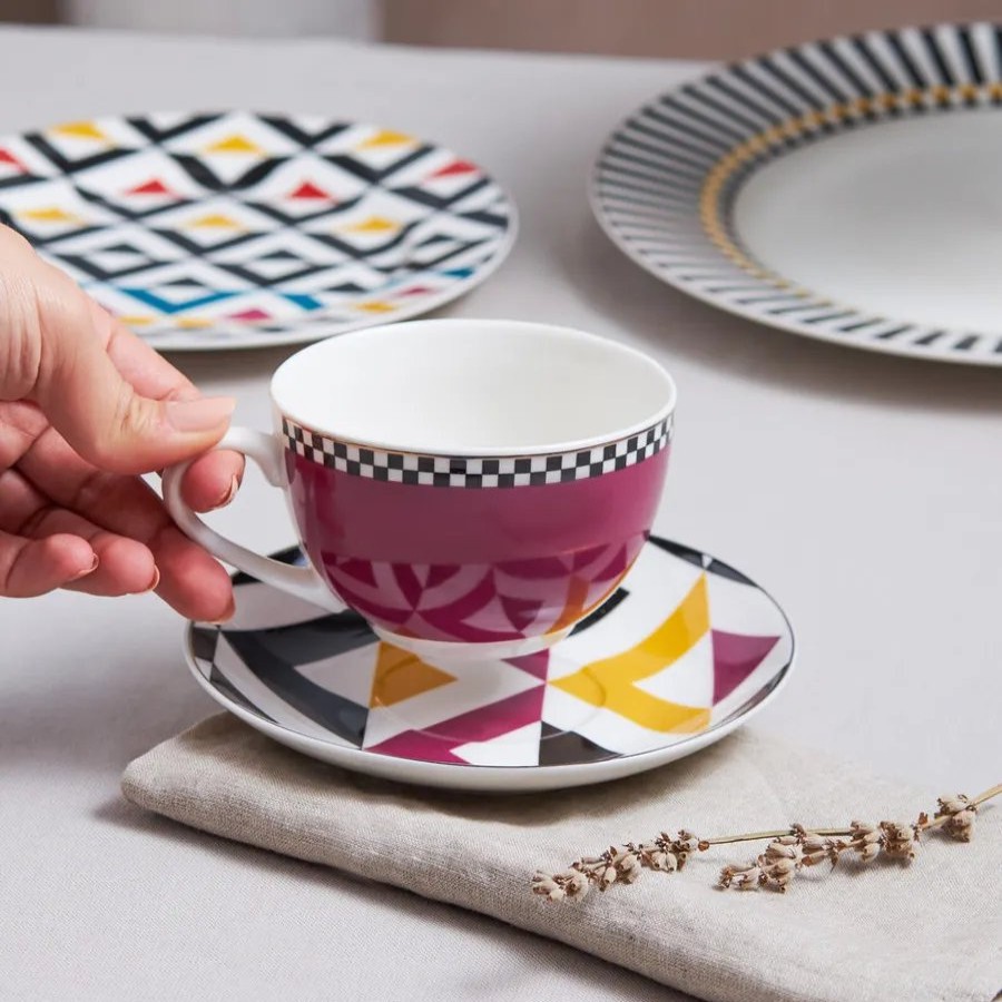 Cups & Saucers | Karaca Karaca Game 2 Piece New Generation Bone Tea Cup And Saucer, 220Ml, Multi