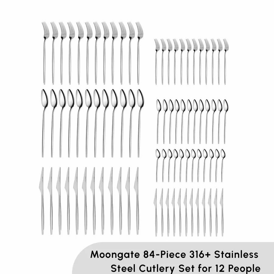 Cutlery Sets | Karaca Karaca Moongate 84 Piece 316+ Stainless Steel Cutlery Set For 12 People, Silver