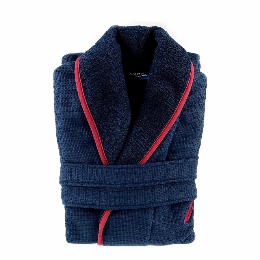 Bathrobes | Nautica Home Nautica Home Marlin 100% Turkish Cotton Bathrobe, Small, Navy Blue Red