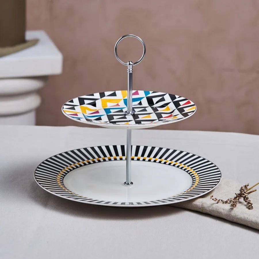 Serving Platters | Karaca Karaca Game Porcelain 2-Tier Cake Stand, 27Cm, Multi