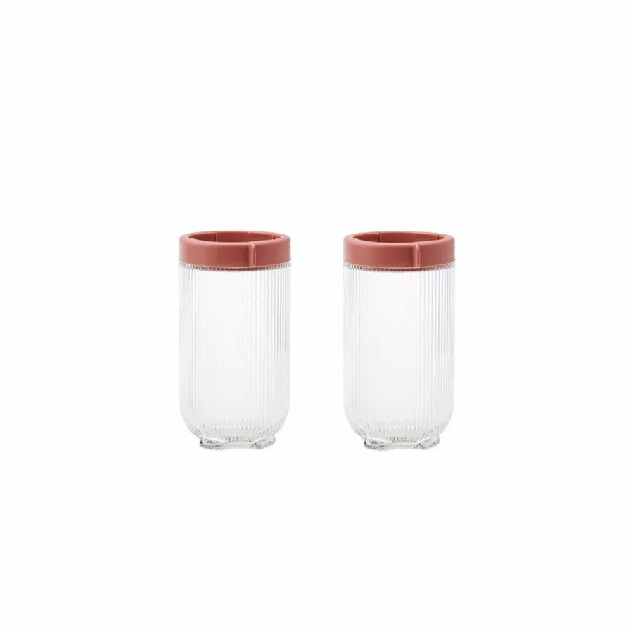 Storage Containers | Karaca Karaca Ribbed 2 Piece Glass Storage Container, 900Ml, Transparent Pink