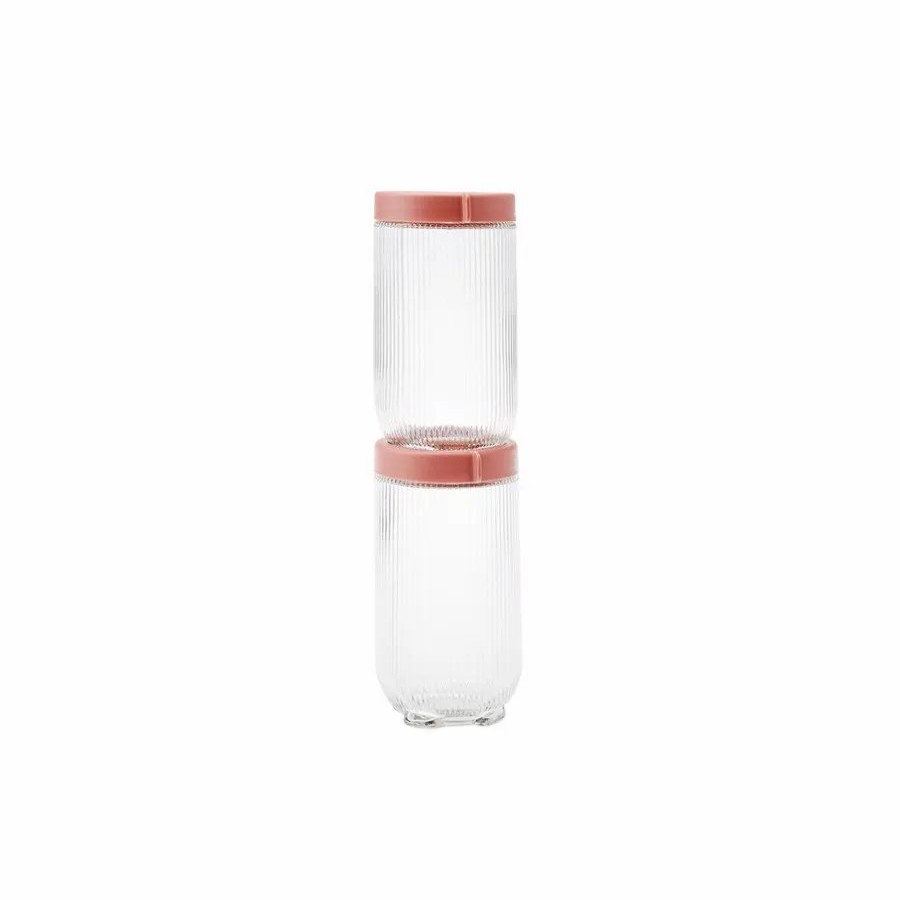 Storage Containers | Karaca Karaca Ribbed 2 Piece Glass Storage Container, 900Ml, Transparent Pink