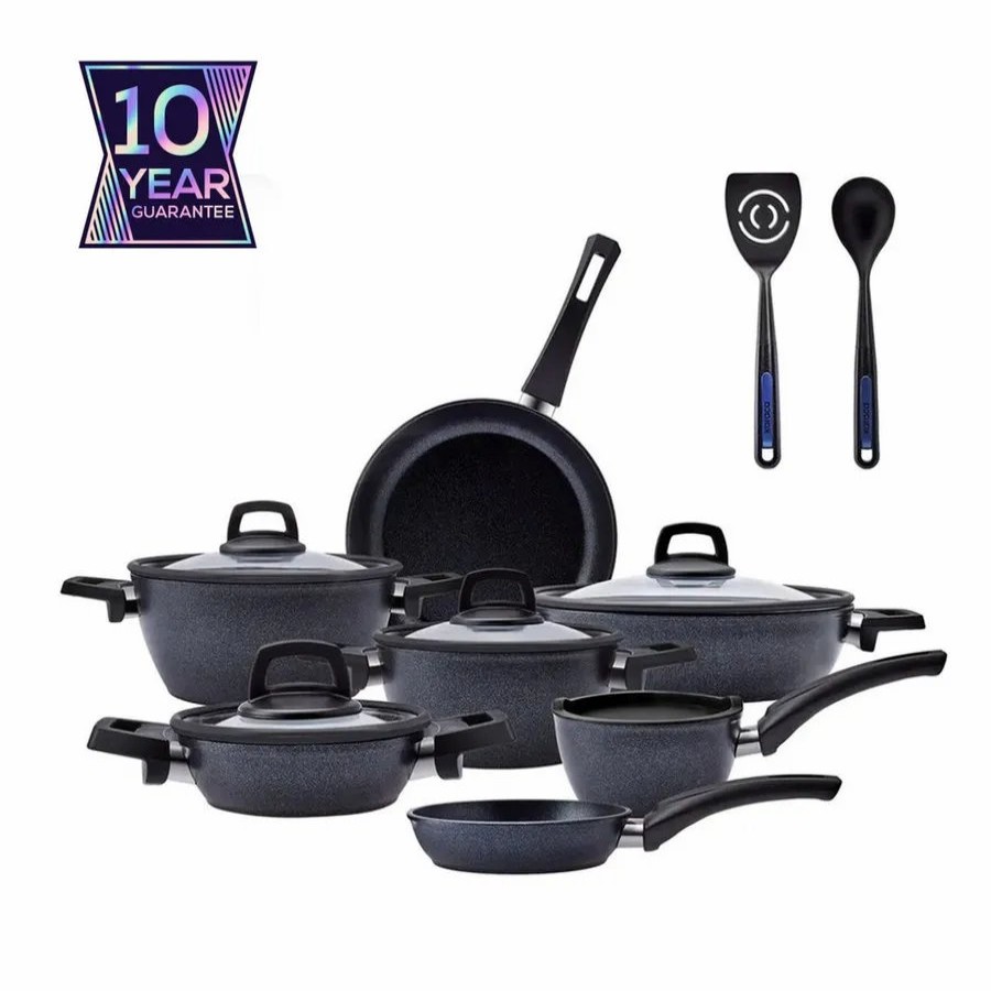 Biodiamond Cookware Sets | Karaca Karaca Biodiamond Powerful 14-Piece Antibacterial Handle Cookware Set With Kitchen Utensil Set, Black