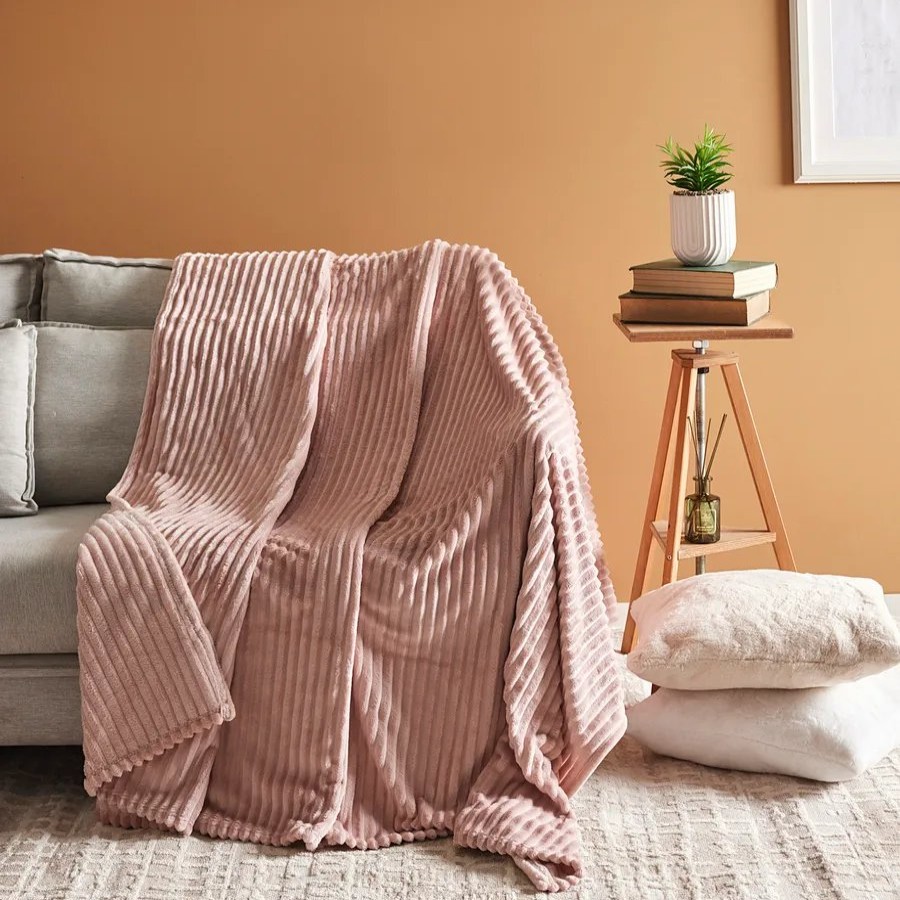 Throws & Blankets | Karaca Karaca Ruby Stripe Wellsoft Blanket, Double, Pink