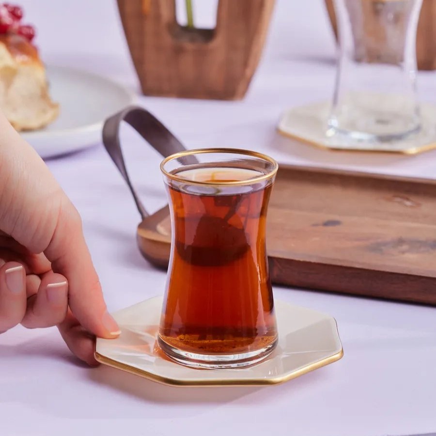 Turkish Tea Sets | Karaca Karaca Hubble 12 Piece Glass Turkish Tea Set For 6 People, 160Ml, White Gold