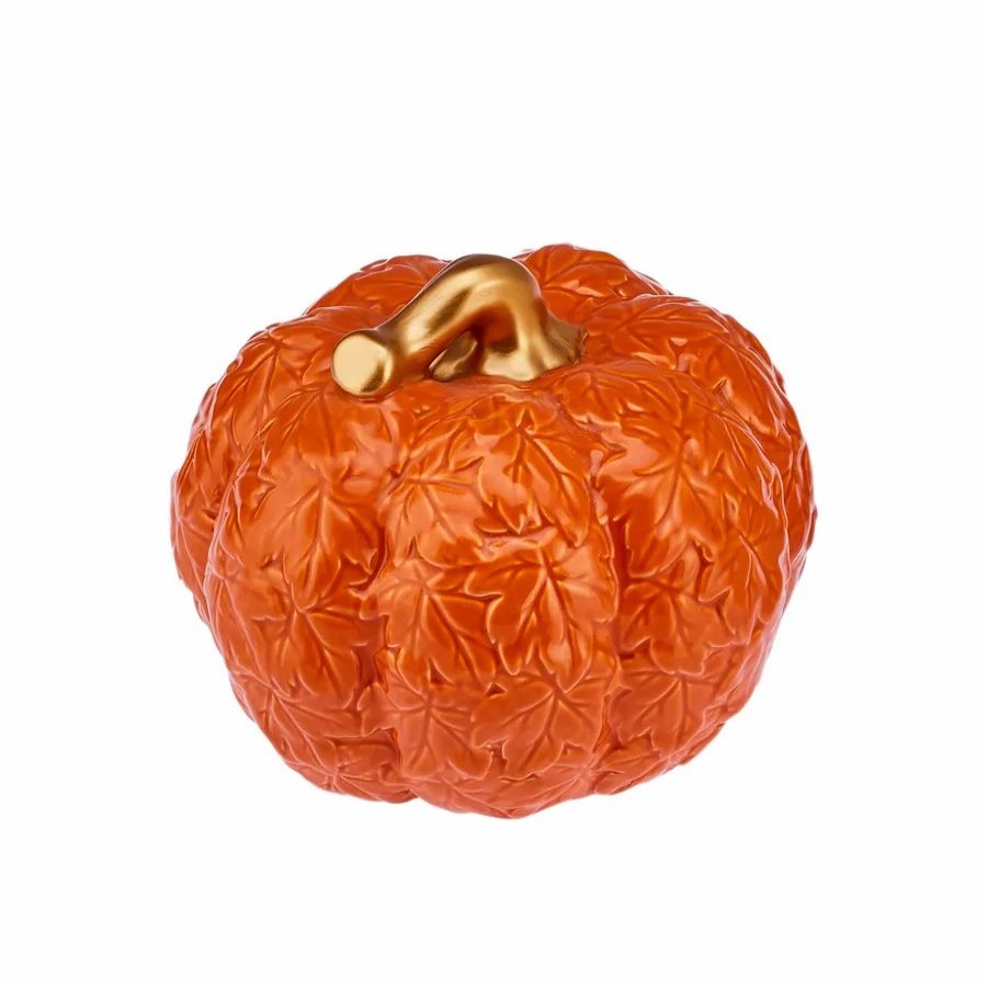 Ornaments | Karaca Karaca Halloween Pumpkin Ceramic Decorative Trinket, 17Cm, Orange Gold