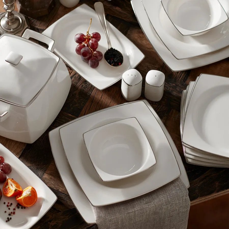 Porcelain Dinner Sets | Karaca Karaca Talia 60-Piece Porcelain Dinner Set For 12 People, White Silver