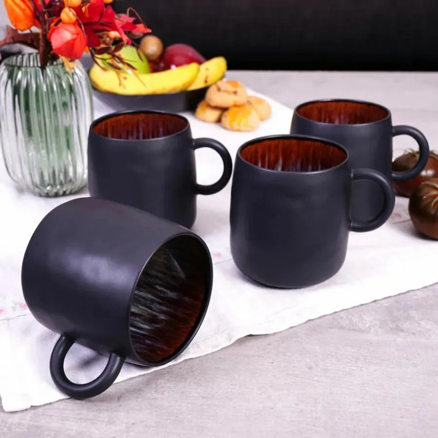 Mugs | Karaca Karaca Galactic Reactive Glaze Mug Set For 4 People, 400 Ml, Black