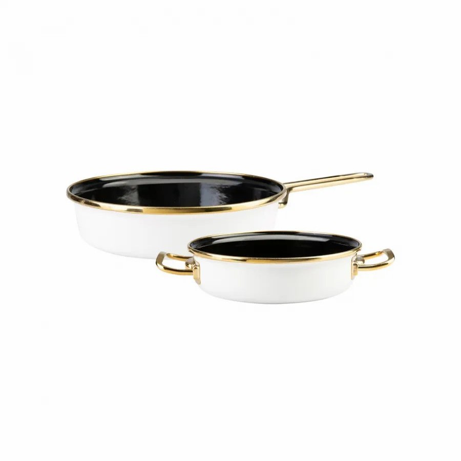 Pan Sets | Karaca Karaca Retro 2-Piece Enamel Induction Pan Set, Cream Gold