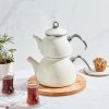 Turkish Teapots | Karaca Karaca Kristal Enamel Induction Teapot Set, Cream Silver