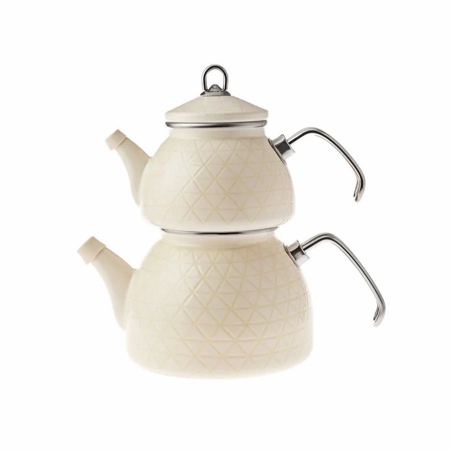 Turkish Teapots | Karaca Karaca Kristal Enamel Induction Teapot Set, Cream Silver