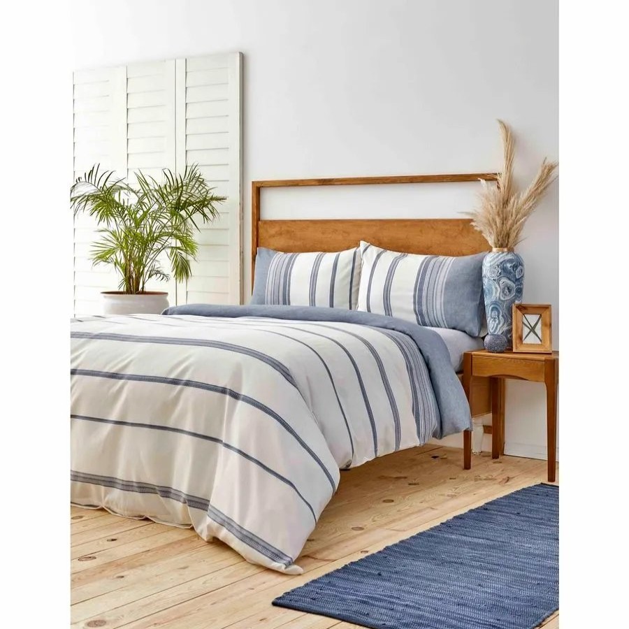 Duvet Cover Sets | Karaca Home Karaca Home Dobby Woven 100% Turkish Cotton Duvet Cover Set, Double, White Indigo