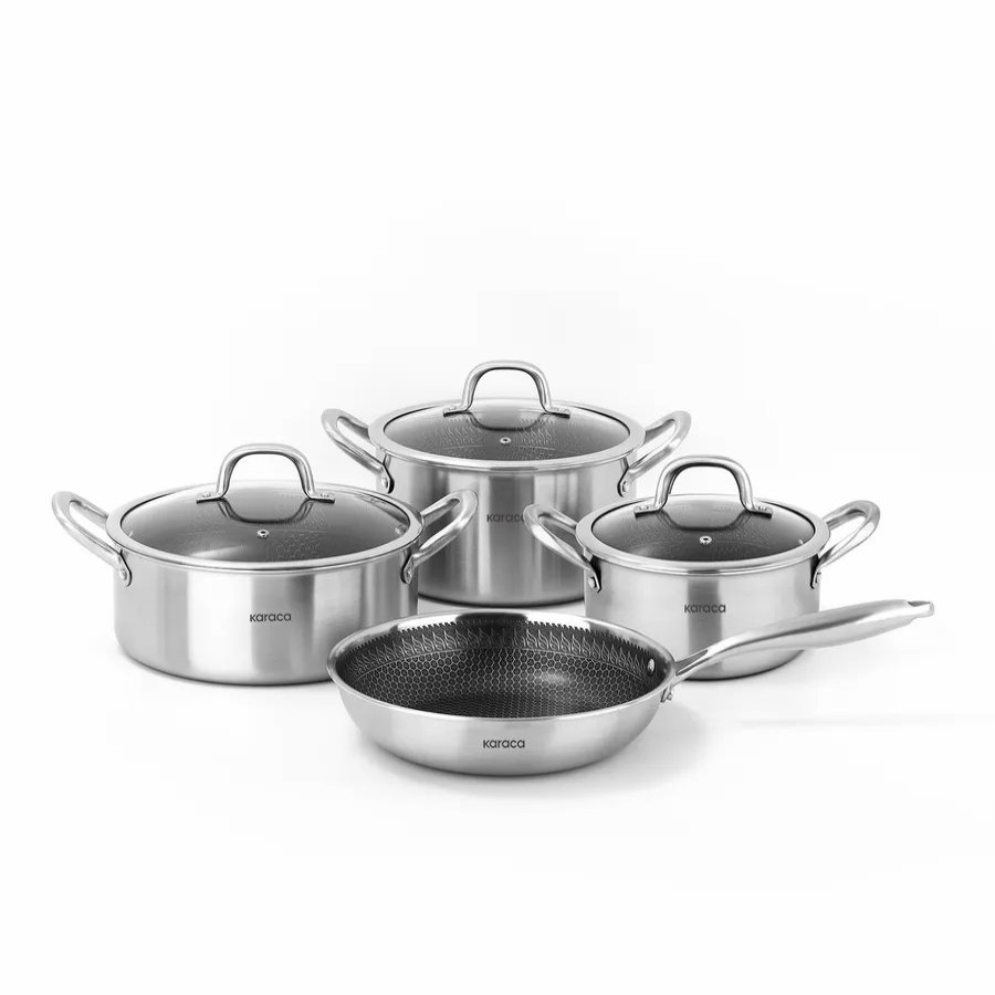 Induction Cookware | Karaca Karaca 3Ply Powersteel Plus 7-Piece 316+ Stainless Steel Induction Cookware Set, Silver