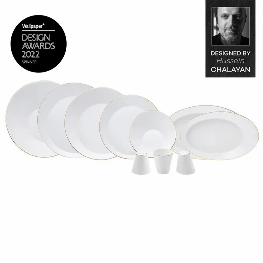 New Generation Bone China Dinner Sets | Karaca Karaca X Hussein Chalayan Streamline Sun Path 59-Piece New Generation Bone China Dinner Set For 12 People, White Platinum