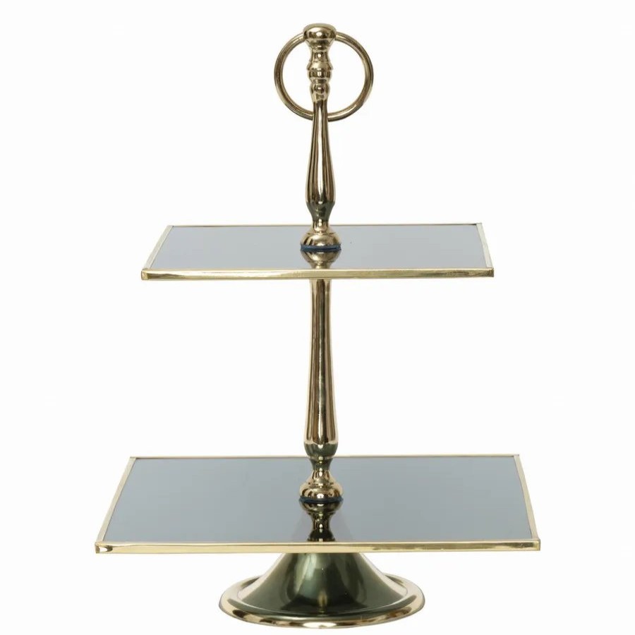 Serving Platters | Karaca Home Karaca Home Line Glass Decorative 2-Tier Cake Stand, 25Cm, Black Gold