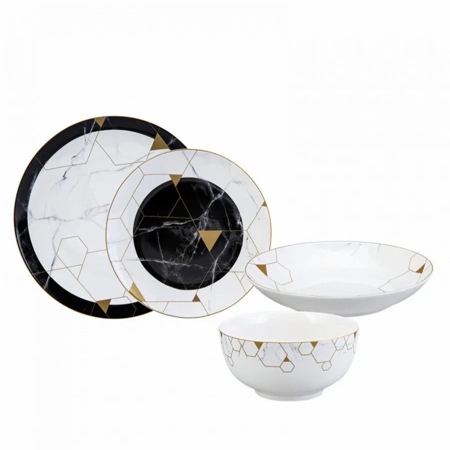 Porcelain Dinner Sets | Karaca Karaca Gem 24-Piece Porcelain Dinner Set For 6 People, Black Gold White