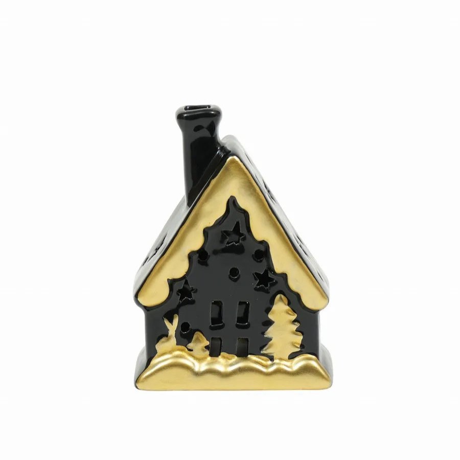 Ornaments | Karaca Home Karaca Home New Year Christmas Ceramic Lighting House Trinket, 12Cm, Black Gold