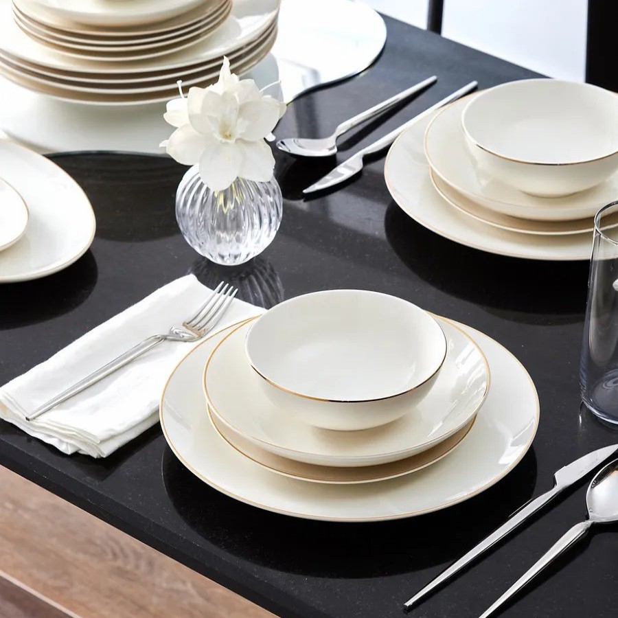 New Generation Bone China Dinner Sets | Karaca Karaca Esbelto 56-Piece New Generation Bone China Dinner Set For 12 People, Gold