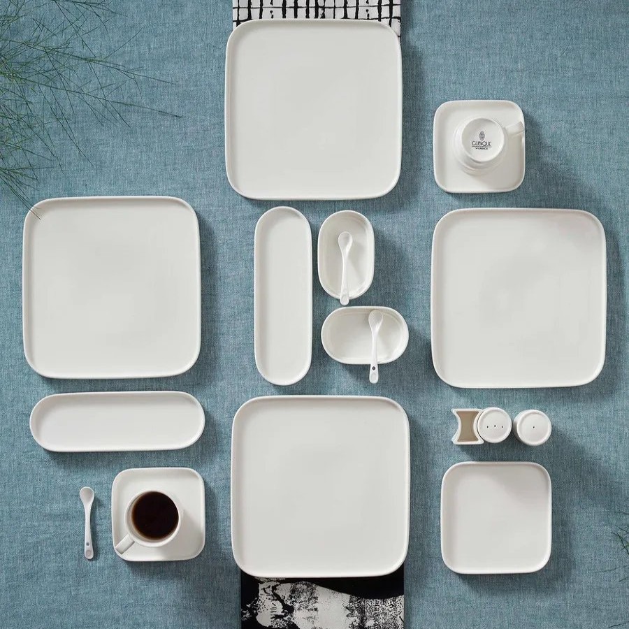 Porcelain Breakfast Sets | Karaca Karaca Cubique 35 Piece Porcelain Breakfast Serveware Set For 6 People, White