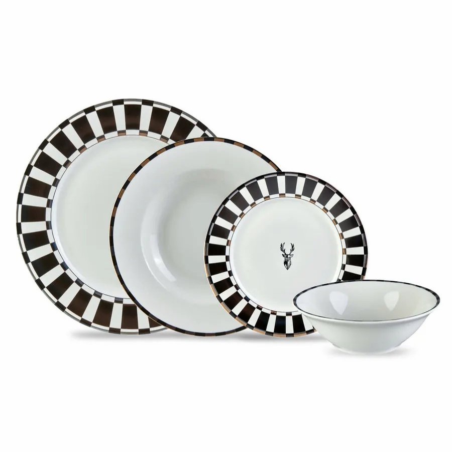 New Generation Bone China Dinner Sets | Karaca Karaca Aries 24-Piece New Generation Bone China Dinner Set For 6 People, Black White