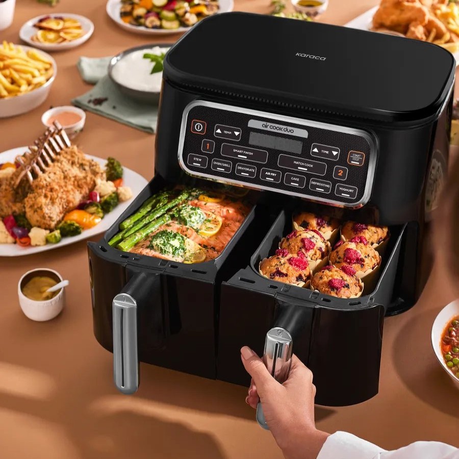 Airfryer | Karaca Karaca Air Cook 2-In-1 Dual Xxxl Air Fryer With Stew Function, 8L, 2500W, Starlight