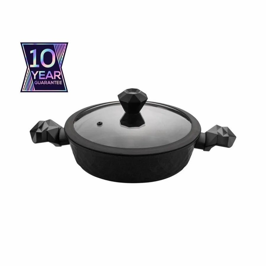 Pots | Karaca Karaca Biodiamond Non-Stick Antibacterial Handle Induction Shallow Casserole With Lid, 3.2L, Black