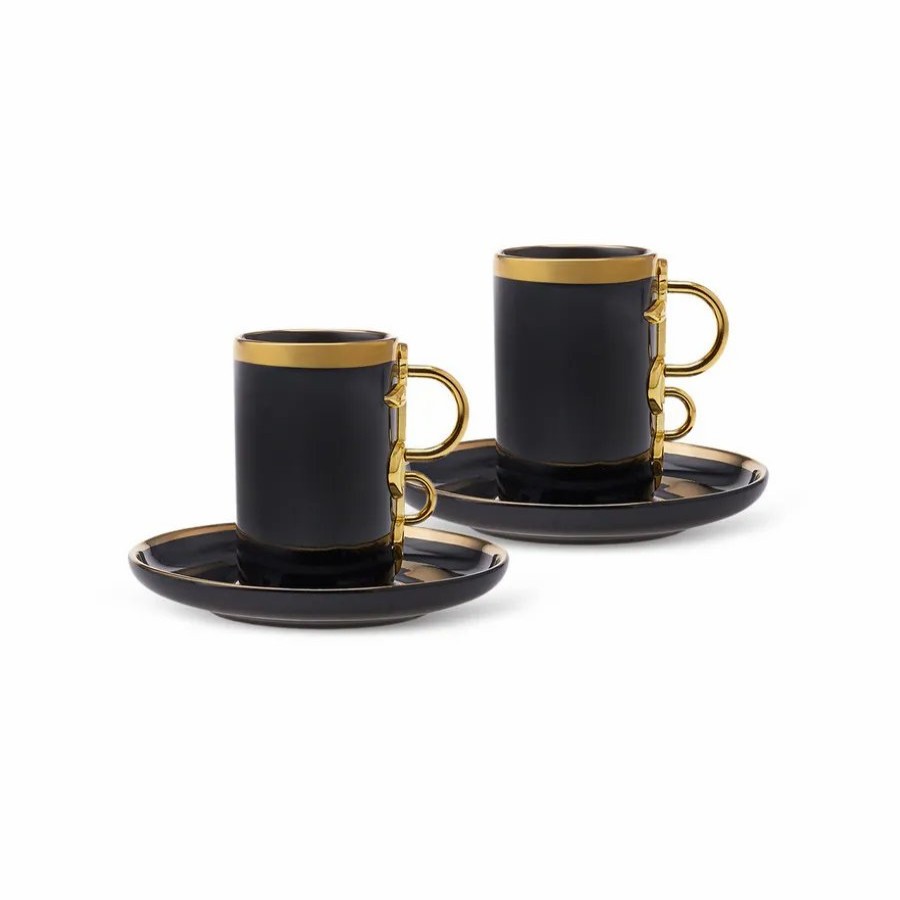 Espresso&Turkish Coffee Cup Sets | Karaca Karaca Sahmeran 4 Piece Porcelain Espresso Coffee Cup Set For 2 People, 100Ml, Black Gold