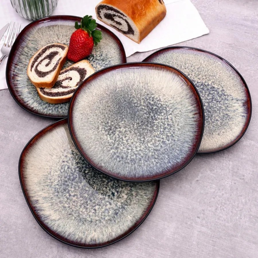 Dinner Plates | Karaca Karaca Galactic Reactive Glaze Dinner Plate Set For 4 People, 27Cm, Black Multi