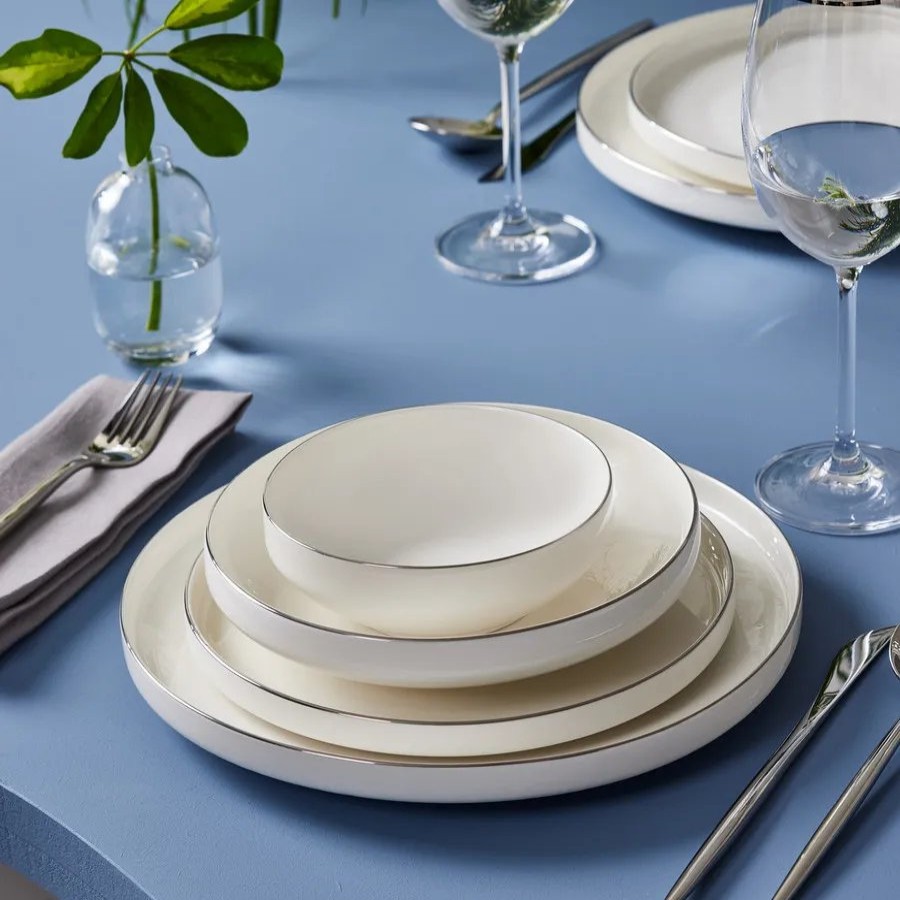 New Generation Bone China Dinner Sets | Karaca Karaca Streamline New Saturn 24-Piece New Generation Bone China Dinner Set For 6 People, White Platinum