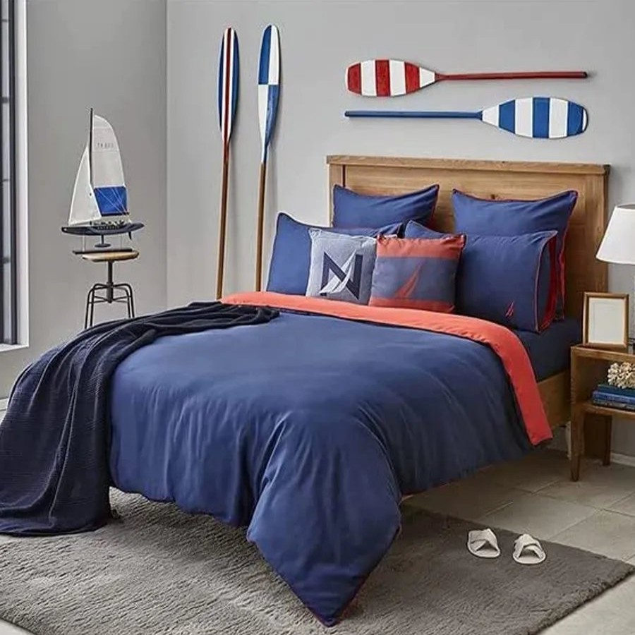 Duvet Cover Sets | Nautica Home Nautica Creek 100% Turkish Cotton Duvet Cover Set, Double, 200Cmx200Cm, Navy Blue Red